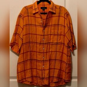 Ermenegildo Zegna Orange Plaid Linen Shirt
